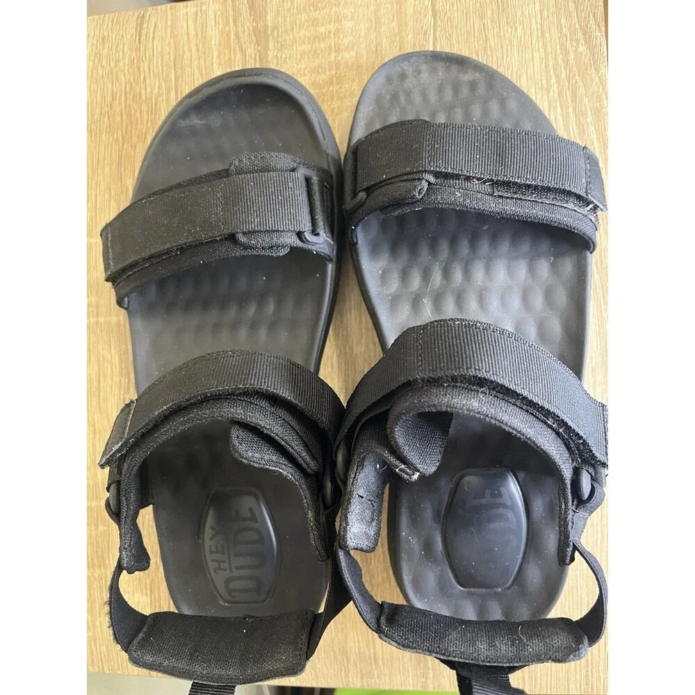 Hey Dude Men's Black Carson Sandals US Size 10 Hook And Loop Adjustable